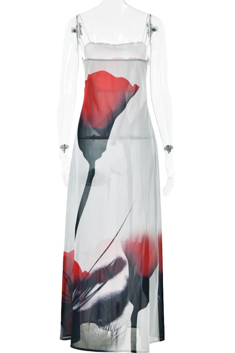 Seductive See-Through Sling Dresses with Provocative Flower Print