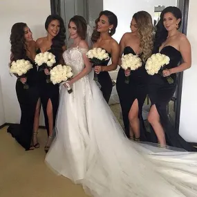 Chic Sweetheart Black Mermaid Bridesmaid Gowns with Side Split