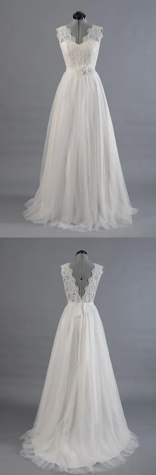 Vintage V-Back Lace Wedding Party Dress