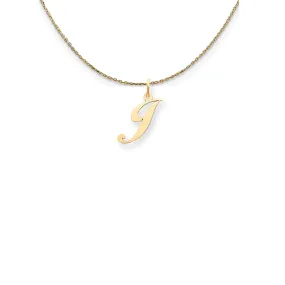 Yellow Gold Small Fancy Script Initial J Necklace