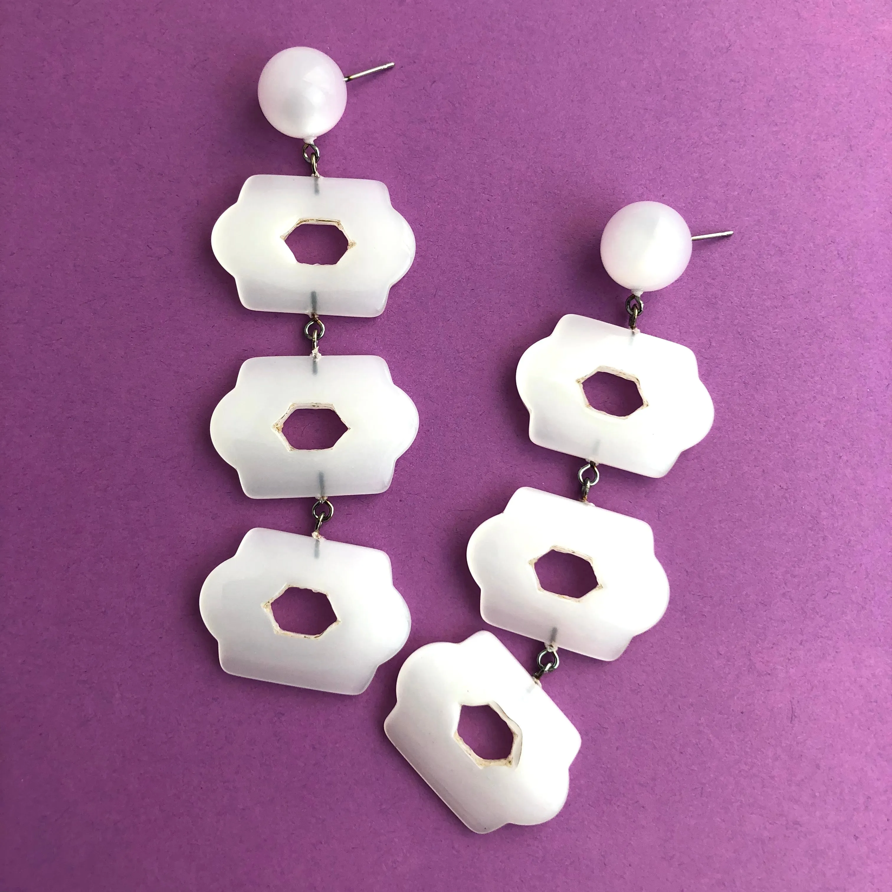 Statement Earrings in White Lattice Design