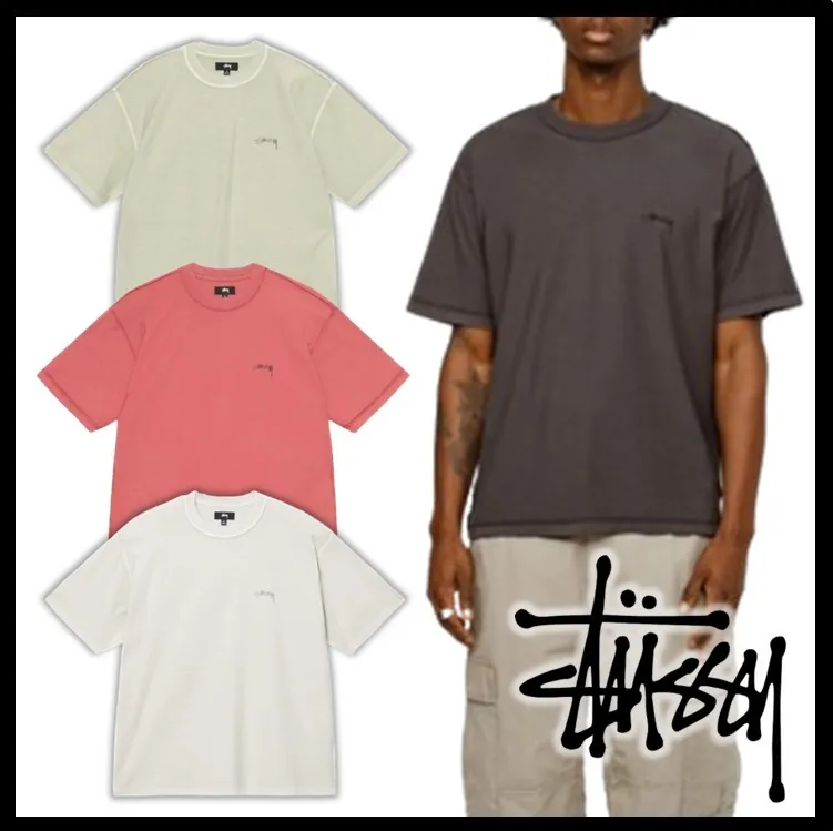 STUSSY Unisex Sweat Street Style Logo Skater Style T-Shirts