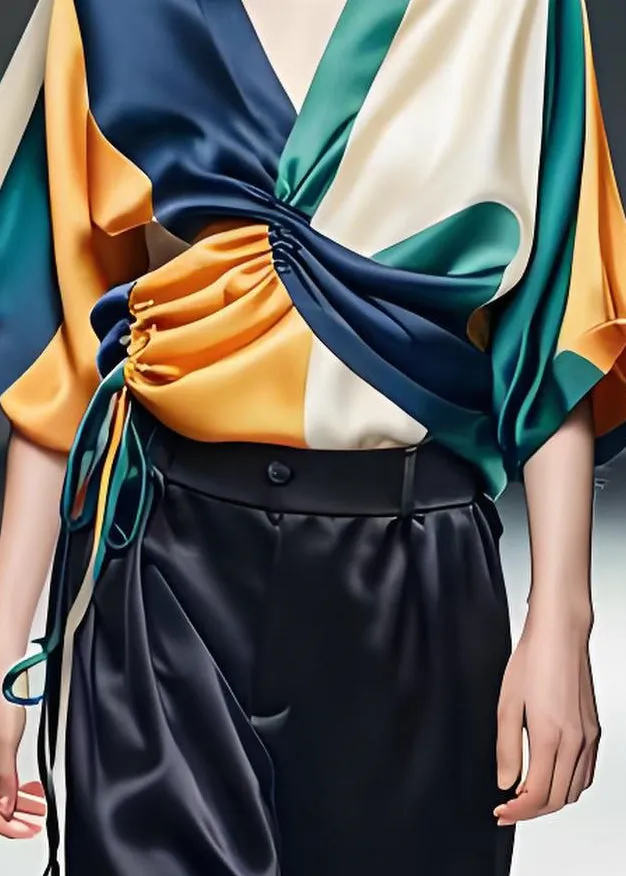 Summer Classy Colorblock V-Neck Silk Blouses