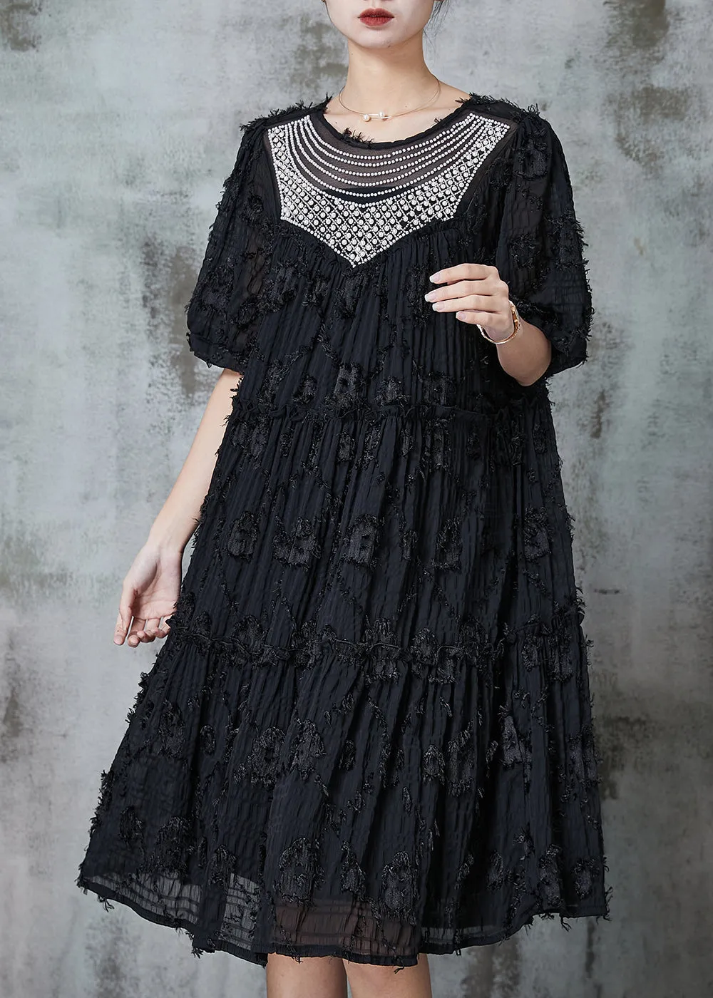 Summer Cotton Dresses with Black Tassels and Zircon