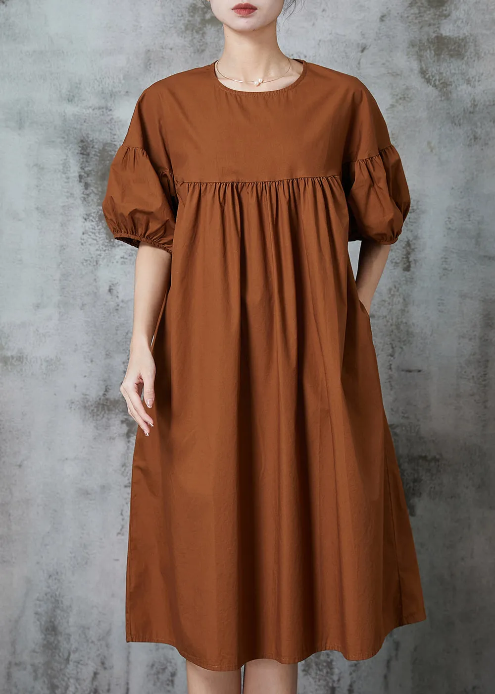 Summer Cotton Dresses with Modern Caramel Puff Sleeves and Patchwork