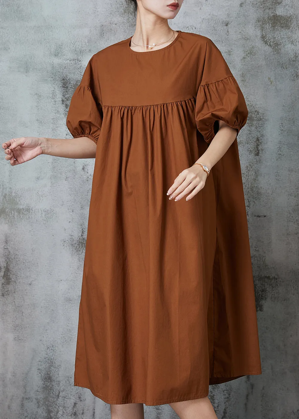 Summer Cotton Dresses with Modern Caramel Puff Sleeves and Patchwork