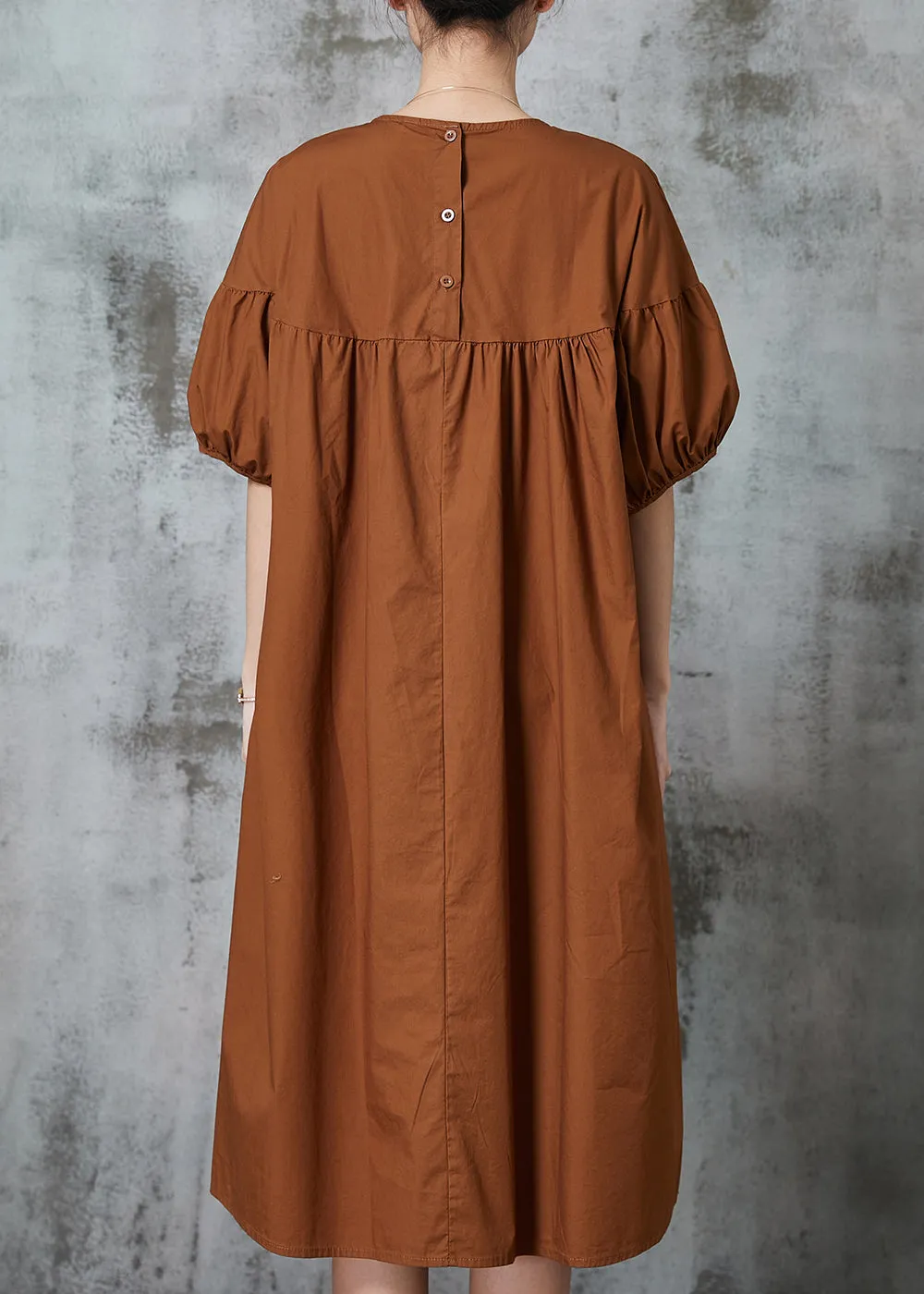 Summer Cotton Dresses with Modern Caramel Puff Sleeves and Patchwork