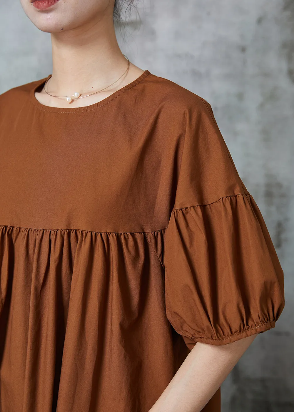 Summer Cotton Dresses with Modern Caramel Puff Sleeves and Patchwork