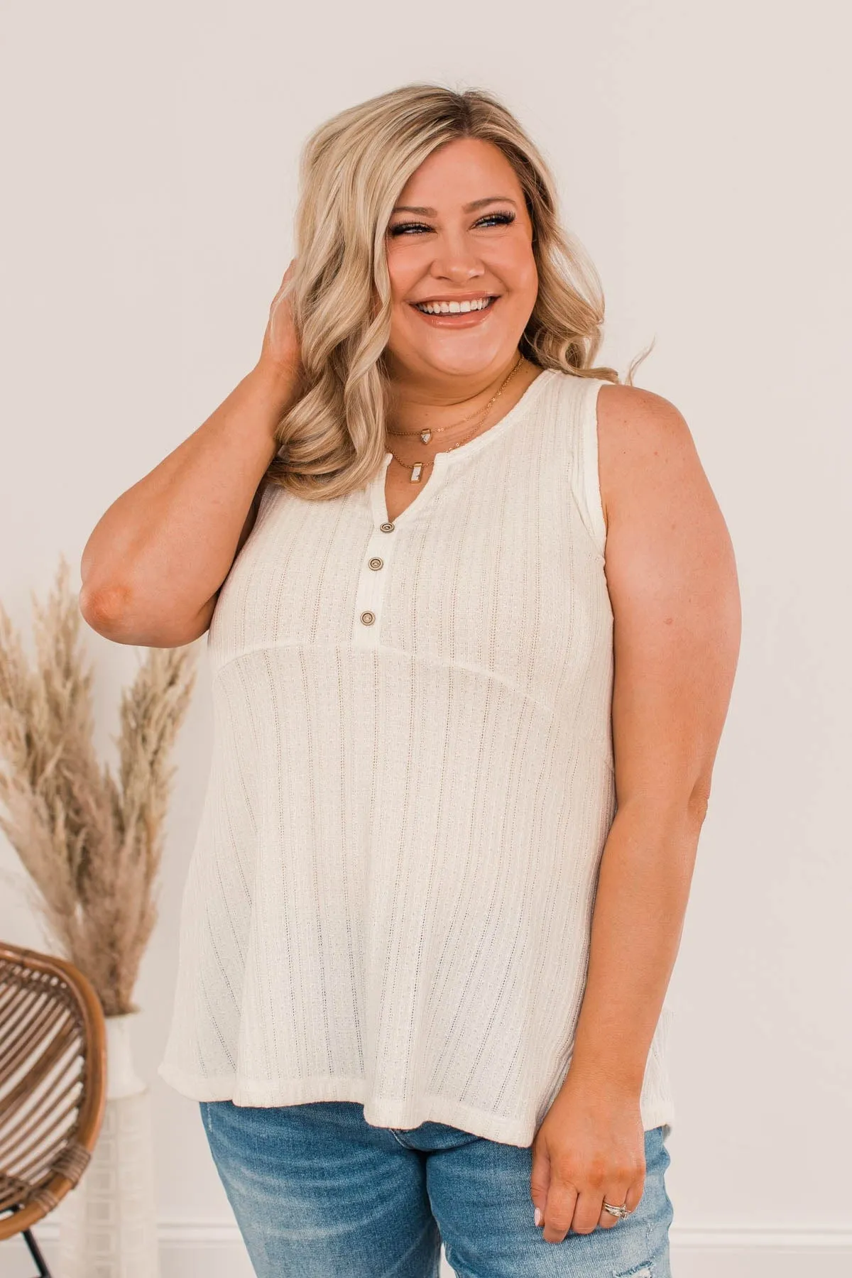 Take Me For A Spin Knit Tank Top- Ivory