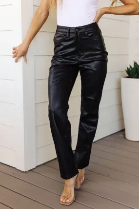 Black Faux Leather Control Top Pants Tanya