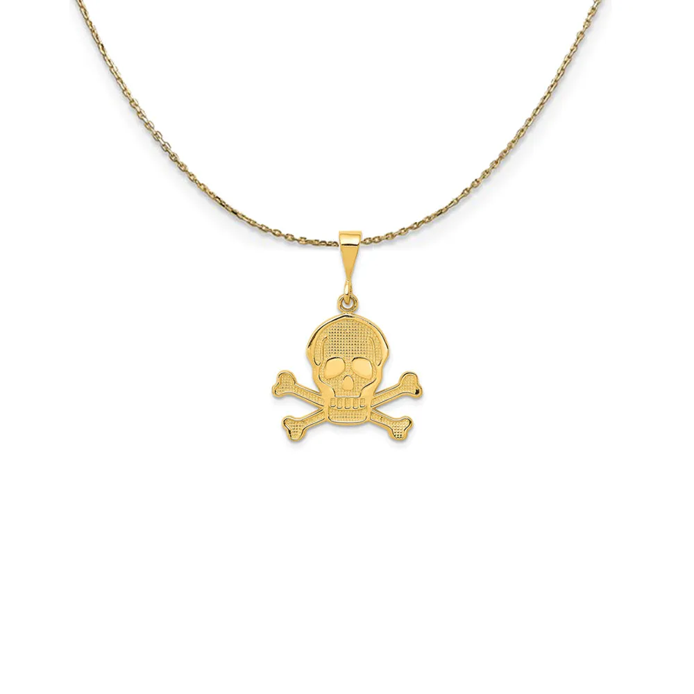 Textured Skull Crossbones Necklace in 14k Gold