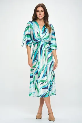 Colorful Print Satin Dress