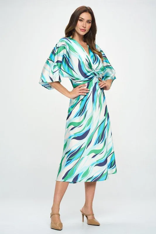 Colorful Print Satin Dress