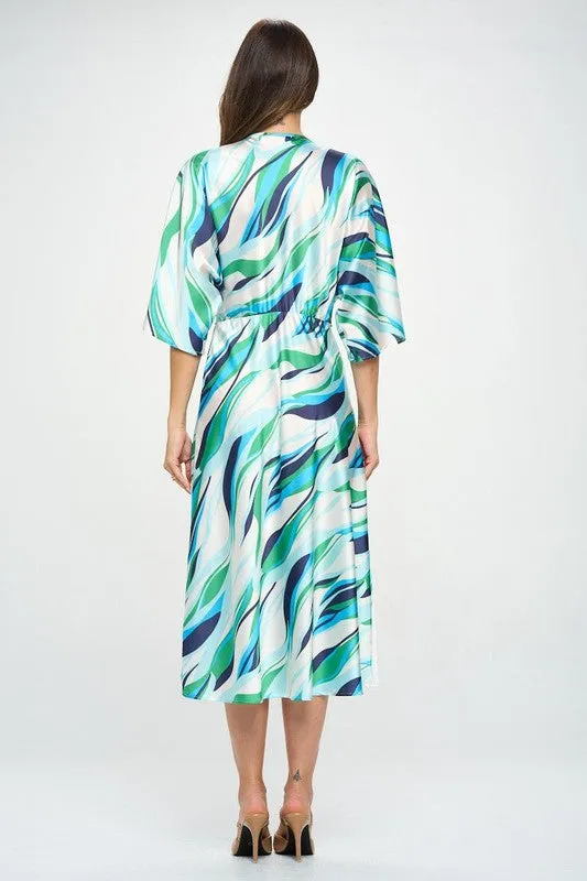 Colorful Print Satin Dress