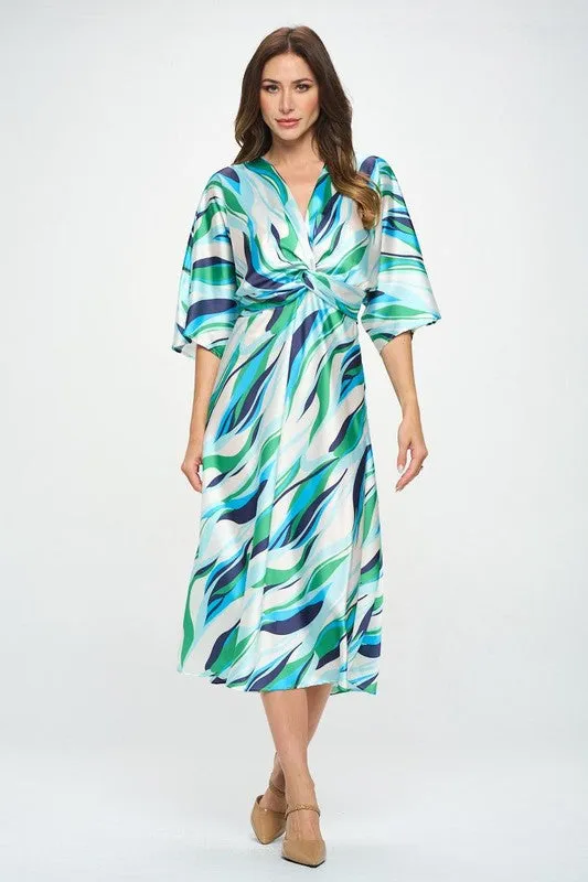 Colorful Print Satin Dress