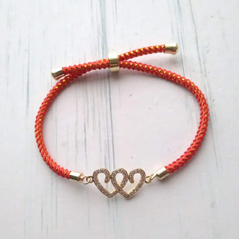 Olivia Twin Hearts Metallic Corded Slider Bracelet