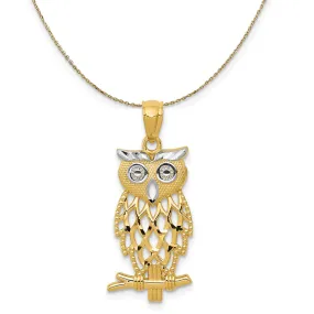 14k Two Tone Owl Necklace