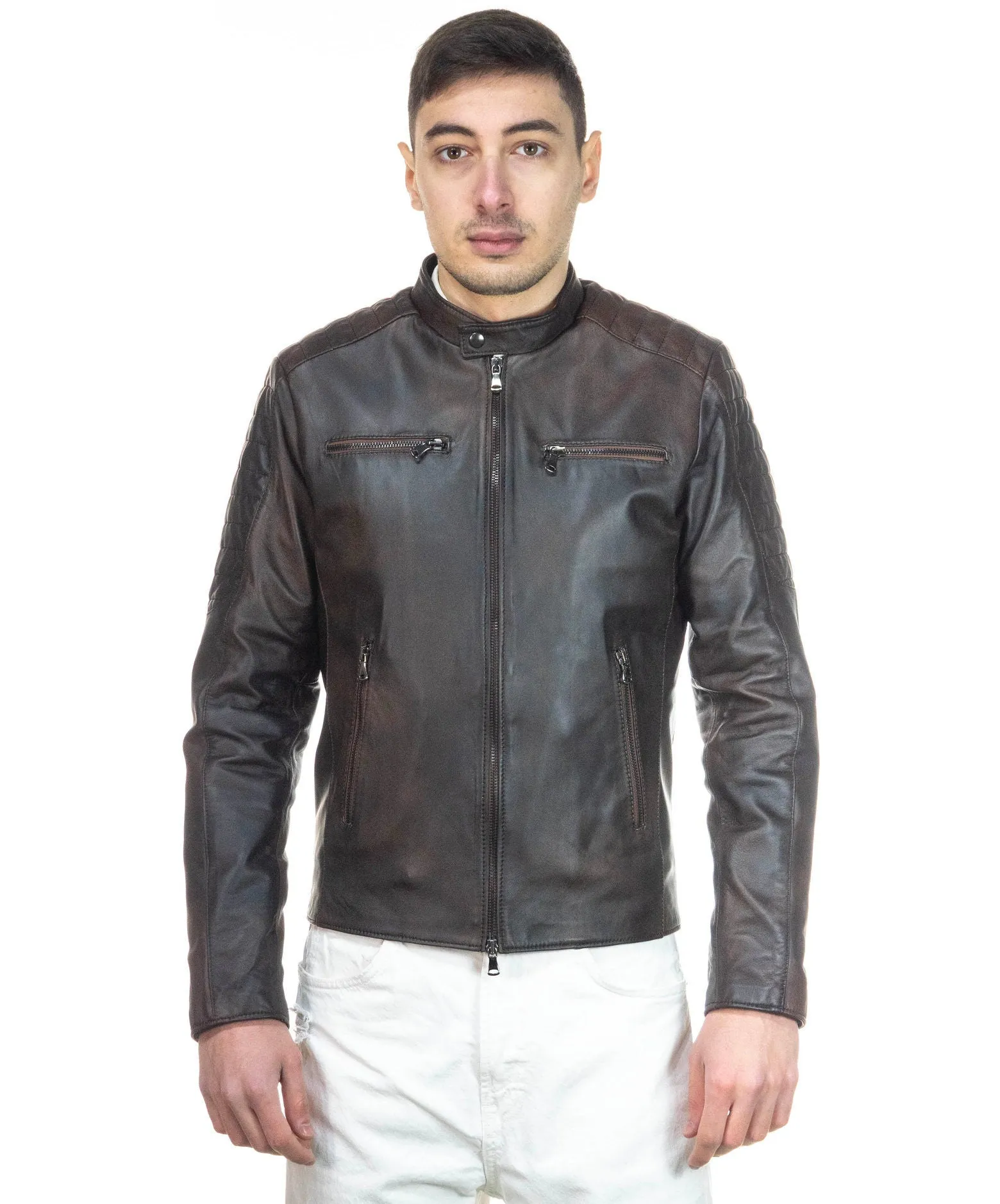 Brown Leather Biker Jacket U05