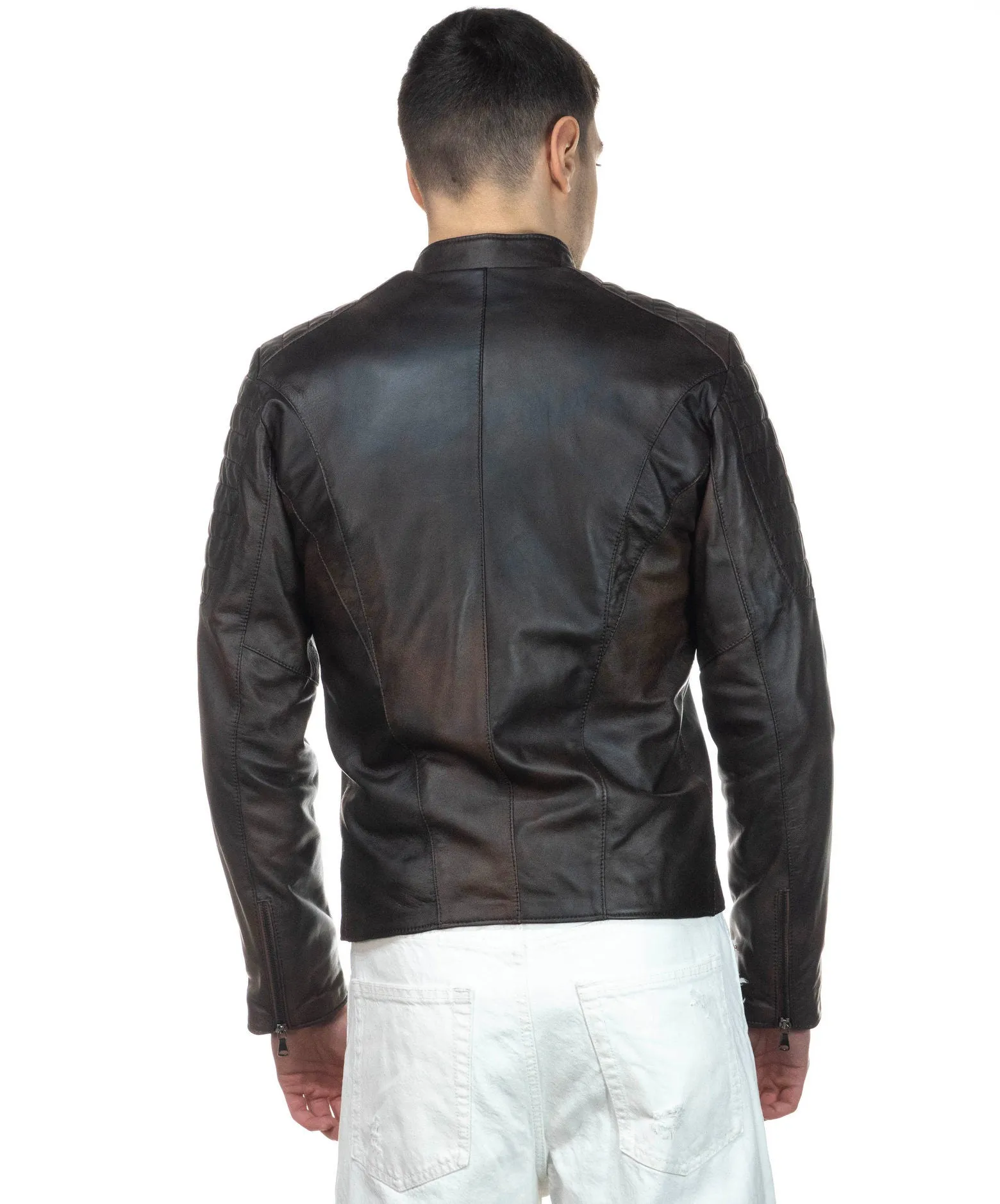 Brown Leather Biker Jacket U05