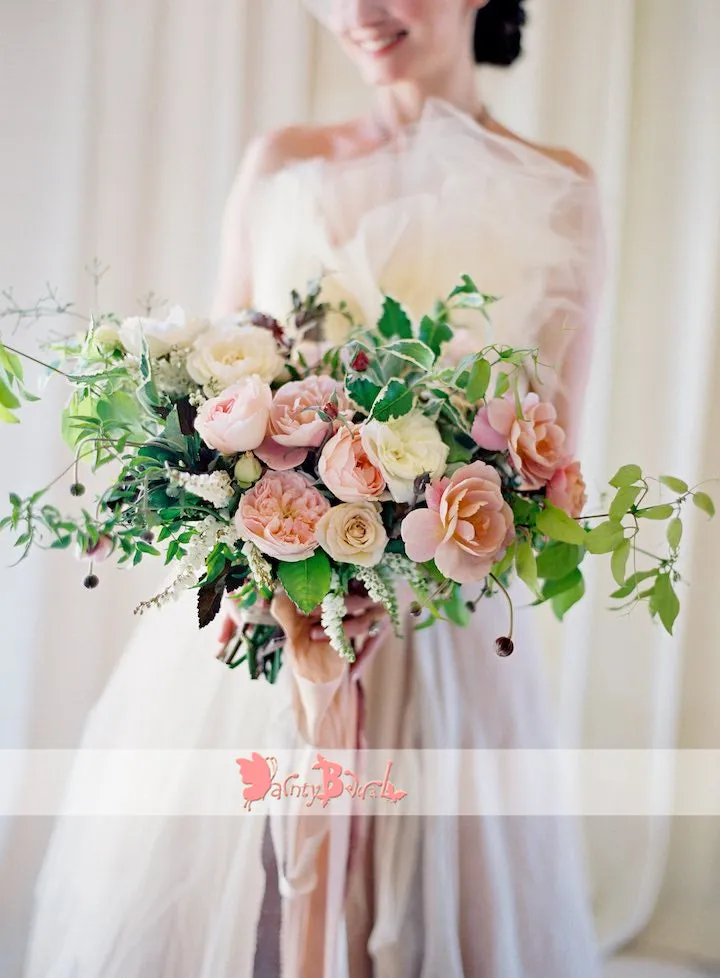 Unique Strapless Blush Pink Chiffon Beach Wedding Dress