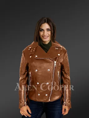 Unique Tan Leather Biker Jackets for Stylish Women