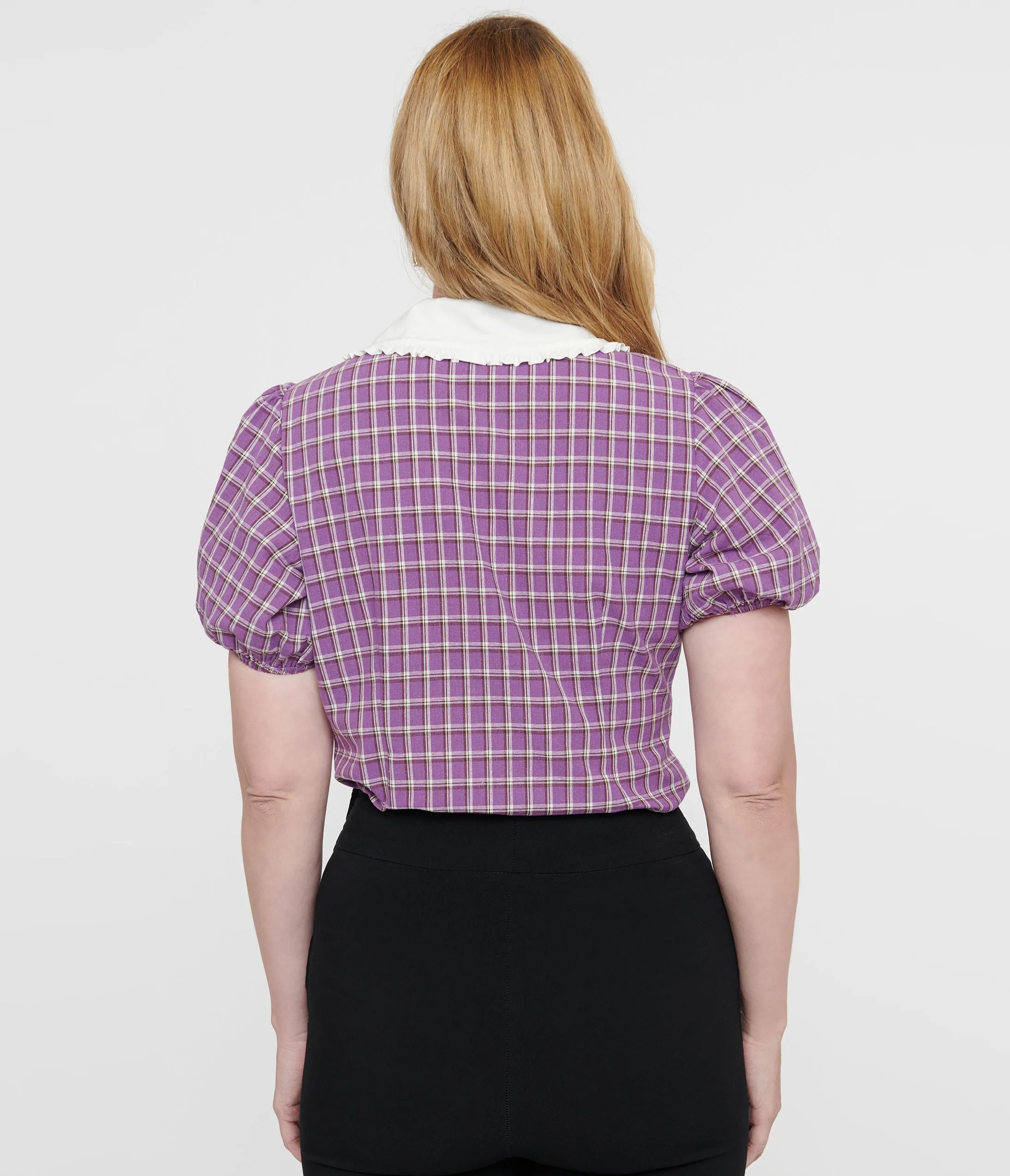 1930s Purple Plaid Oversized Collar Blouse