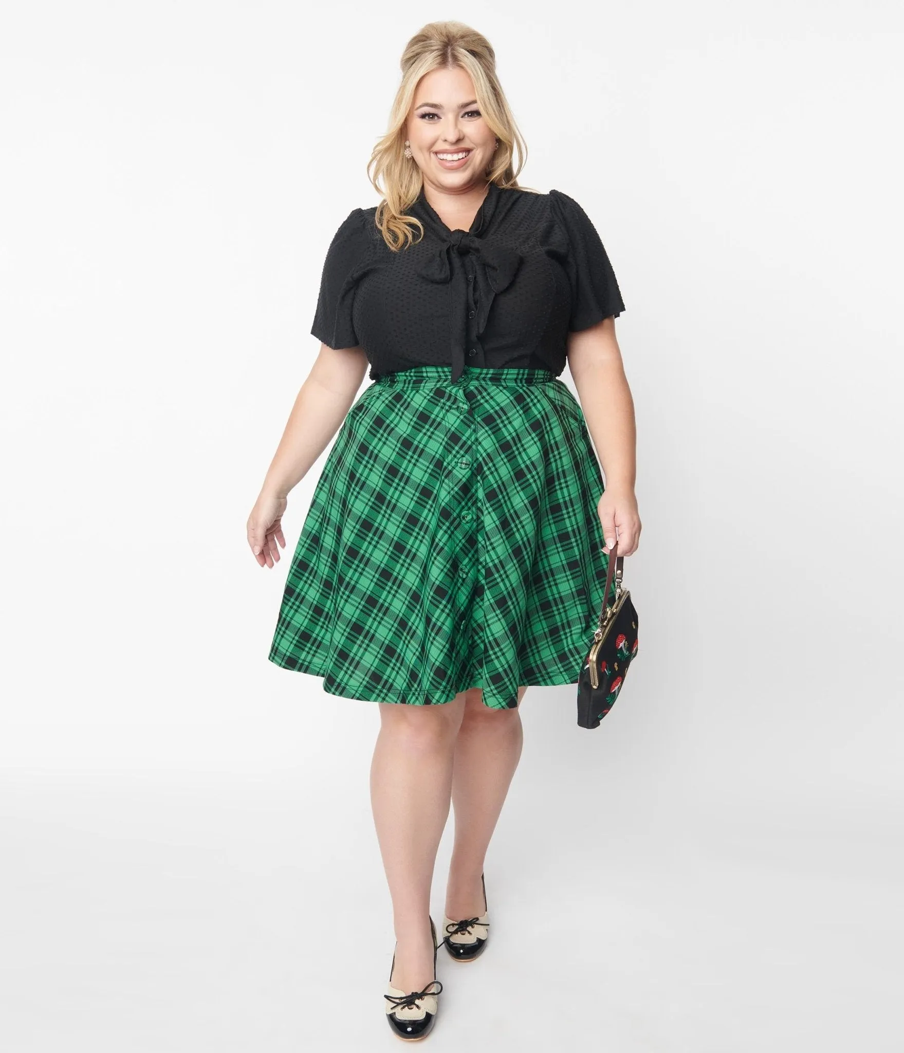 Vintage Green Black Plaid Swing Skirt