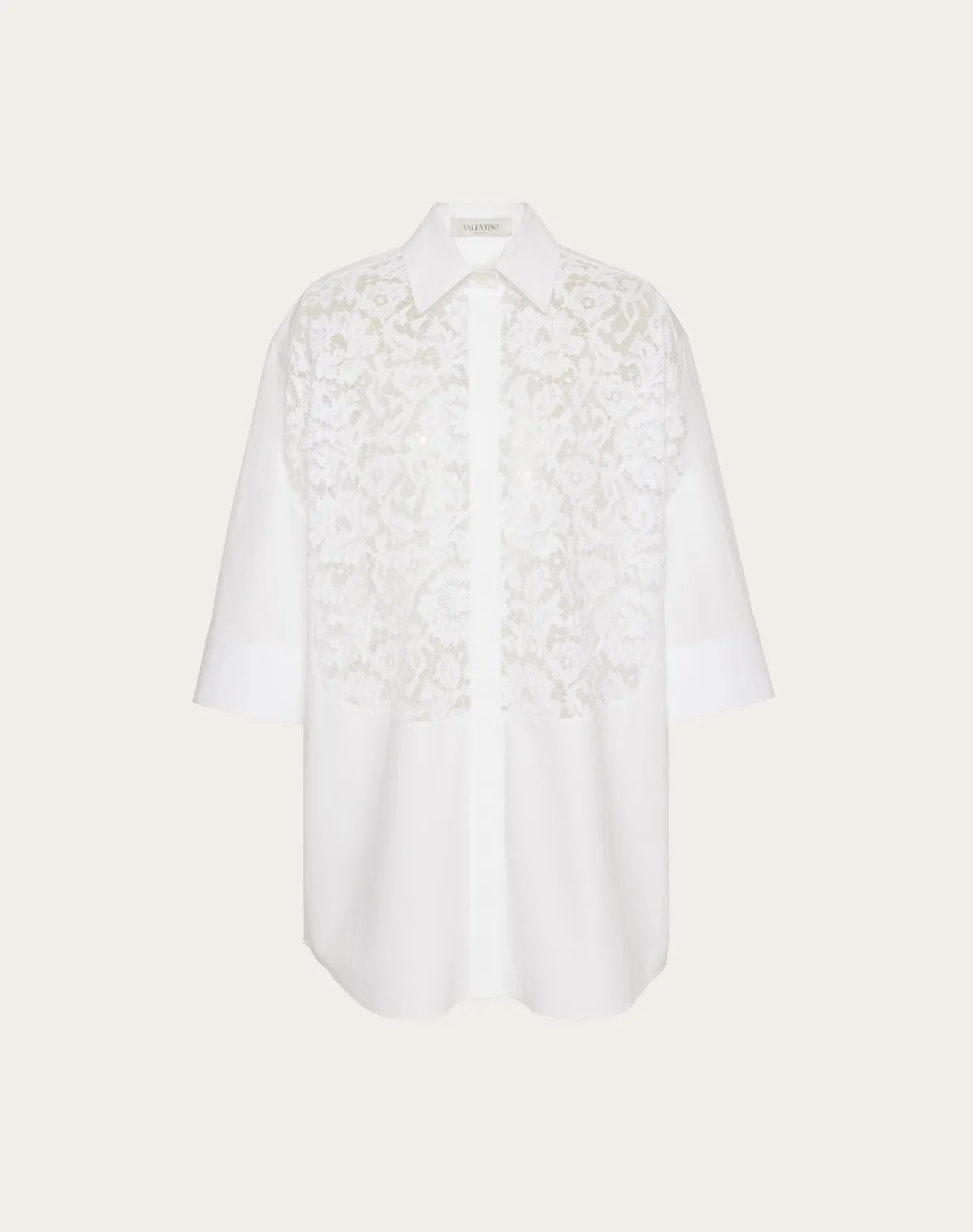 VALENTINO Cotton Poplin and Heavy Lace Shirt