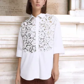 VALENTINO Cotton Poplin and Heavy Lace Shirt