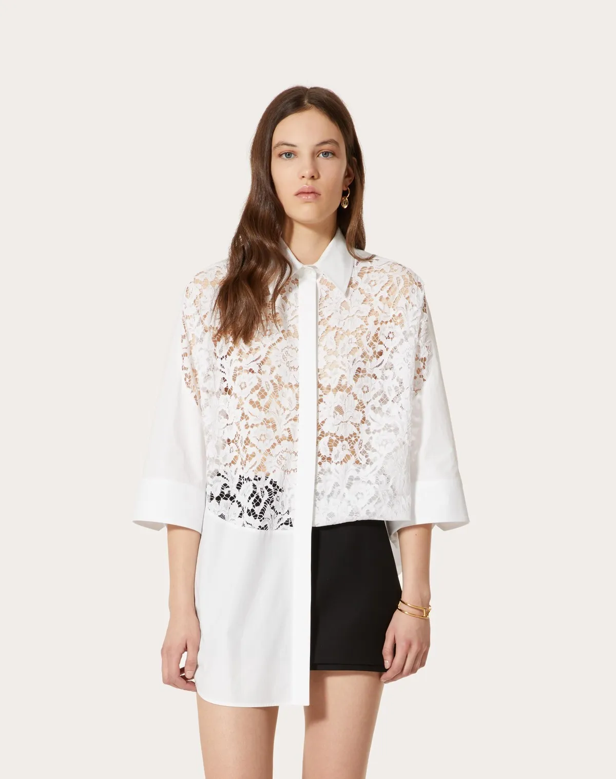 VALENTINO Cotton Poplin and Heavy Lace Shirt