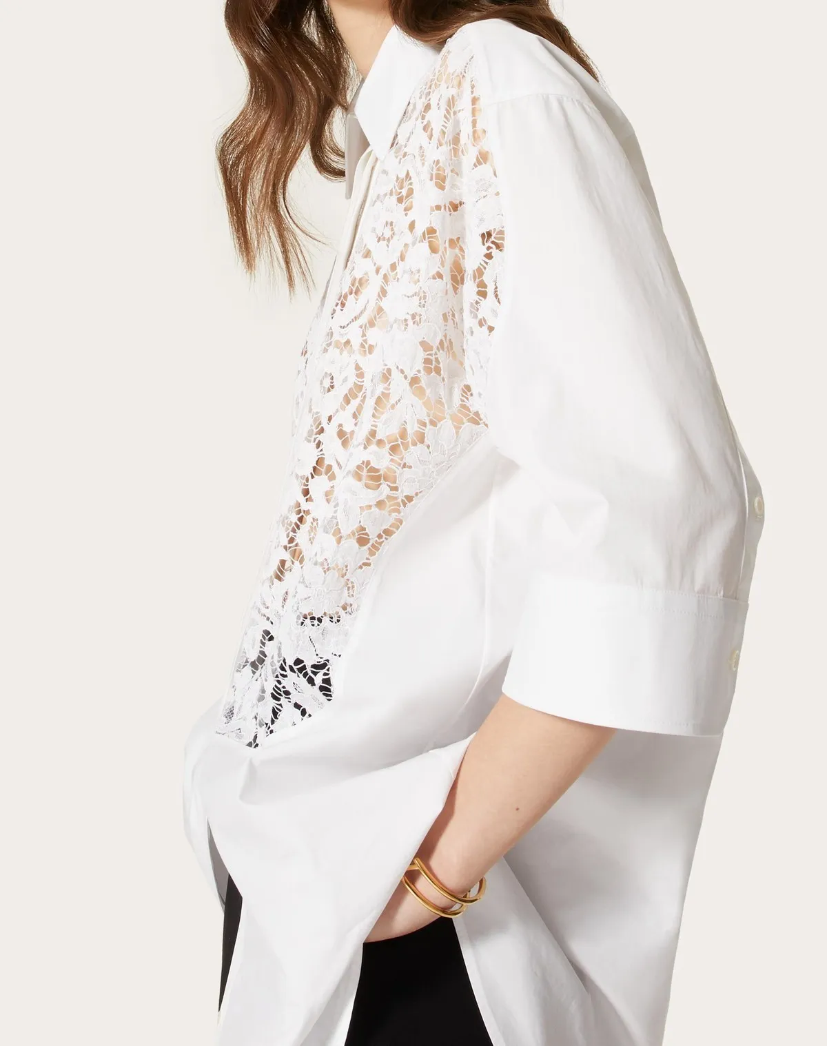 VALENTINO Cotton Poplin and Heavy Lace Shirt