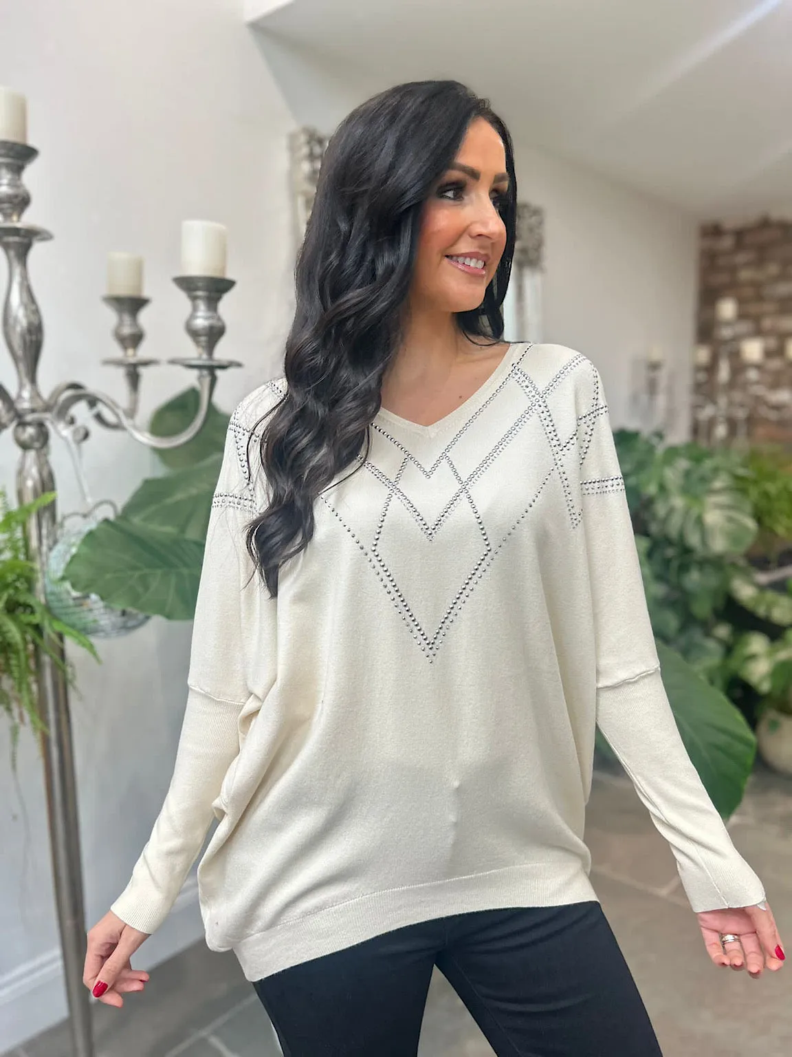 Vanilla Embellished Diamond Knit Myla