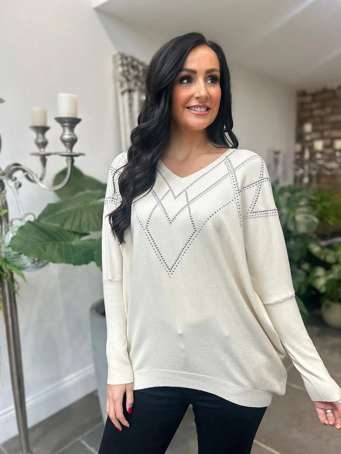 Vanilla Embellished Diamond Knit Myla