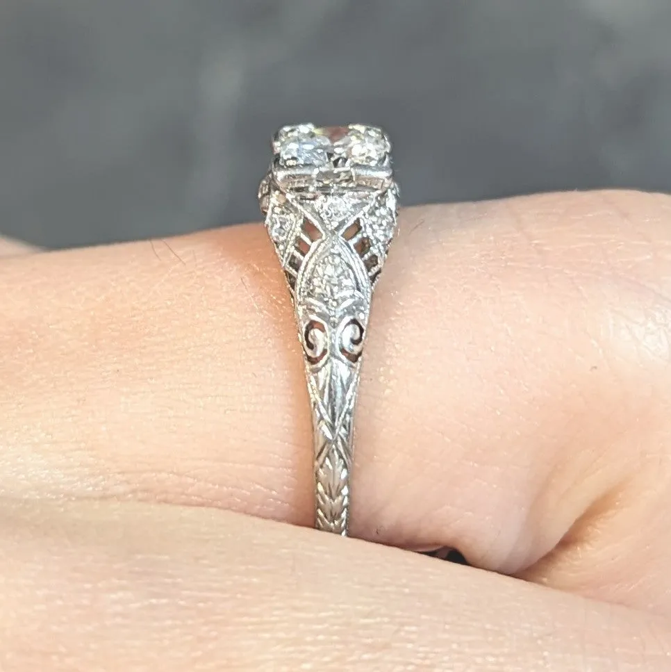 Old European Diamond Platinum Swirl Vintage Engagement Ring