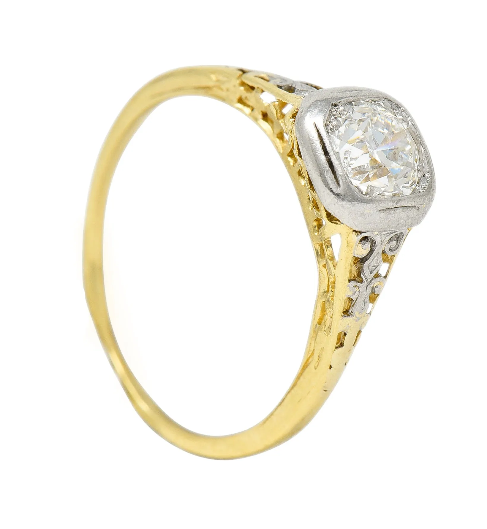 Platinum 18 Karat Yellow Gold Volute Vintage Engagement Ring