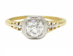 Platinum 18 Karat Yellow Gold Volute Vintage Engagement Ring