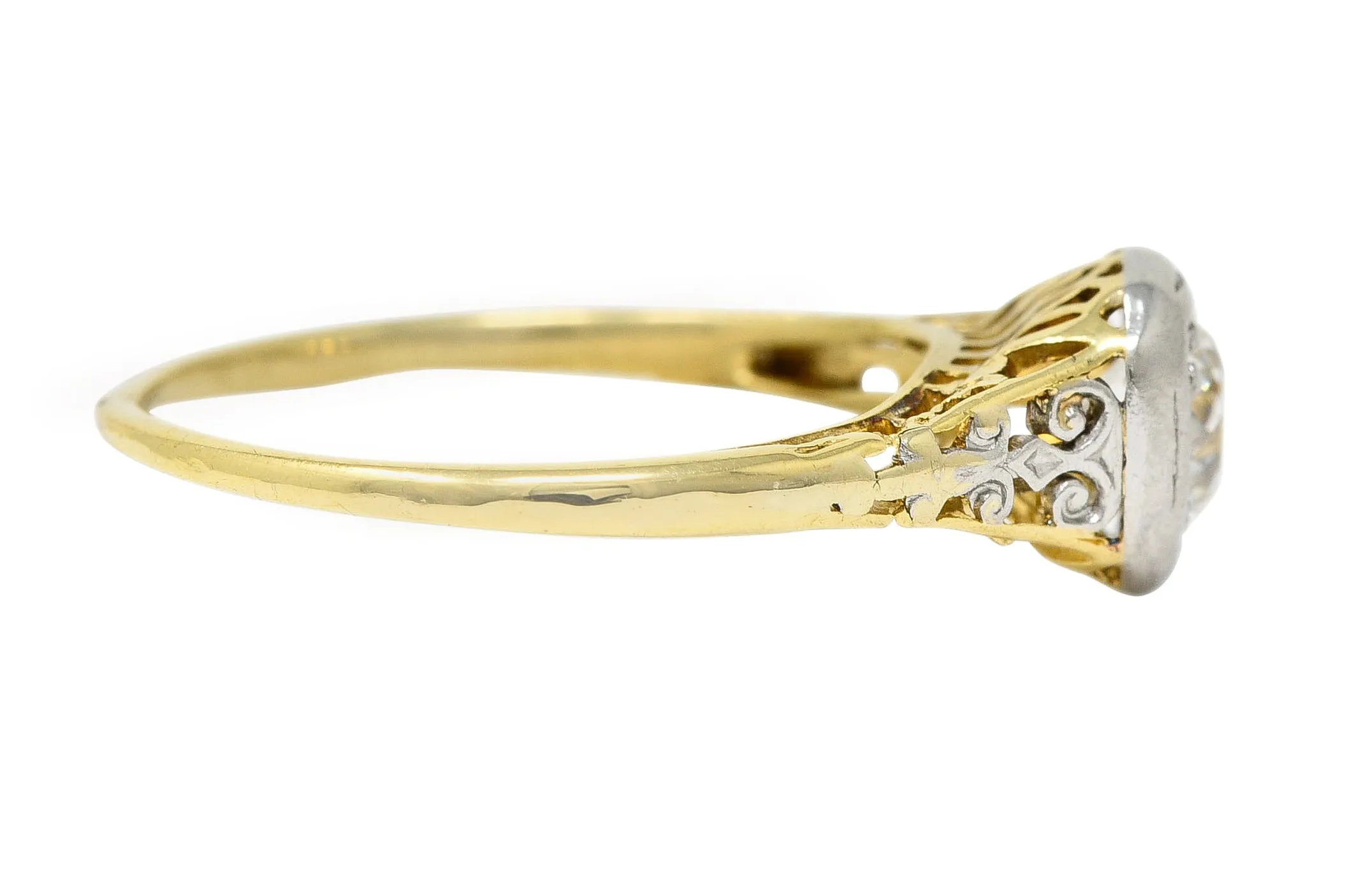 Platinum 18 Karat Yellow Gold Volute Vintage Engagement Ring