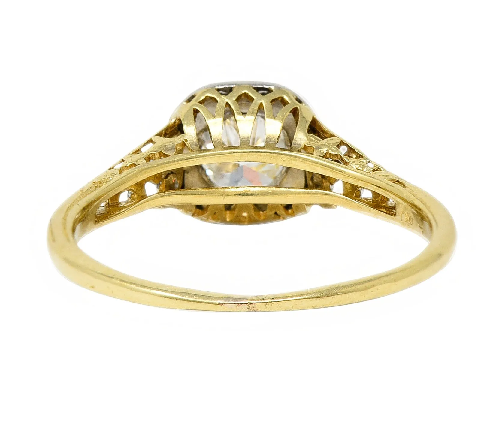 Platinum 18 Karat Yellow Gold Volute Vintage Engagement Ring