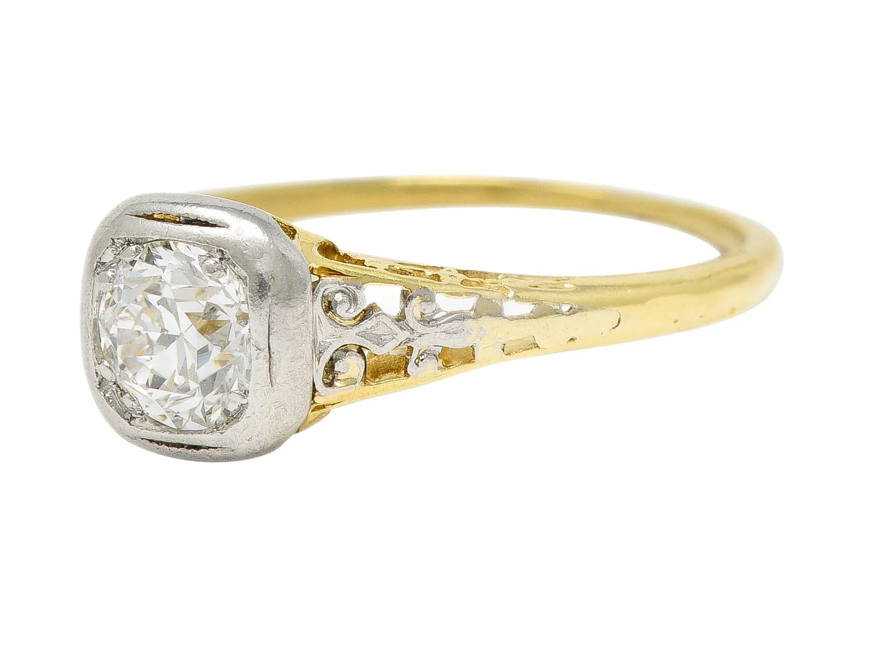 Platinum 18 Karat Yellow Gold Volute Vintage Engagement Ring