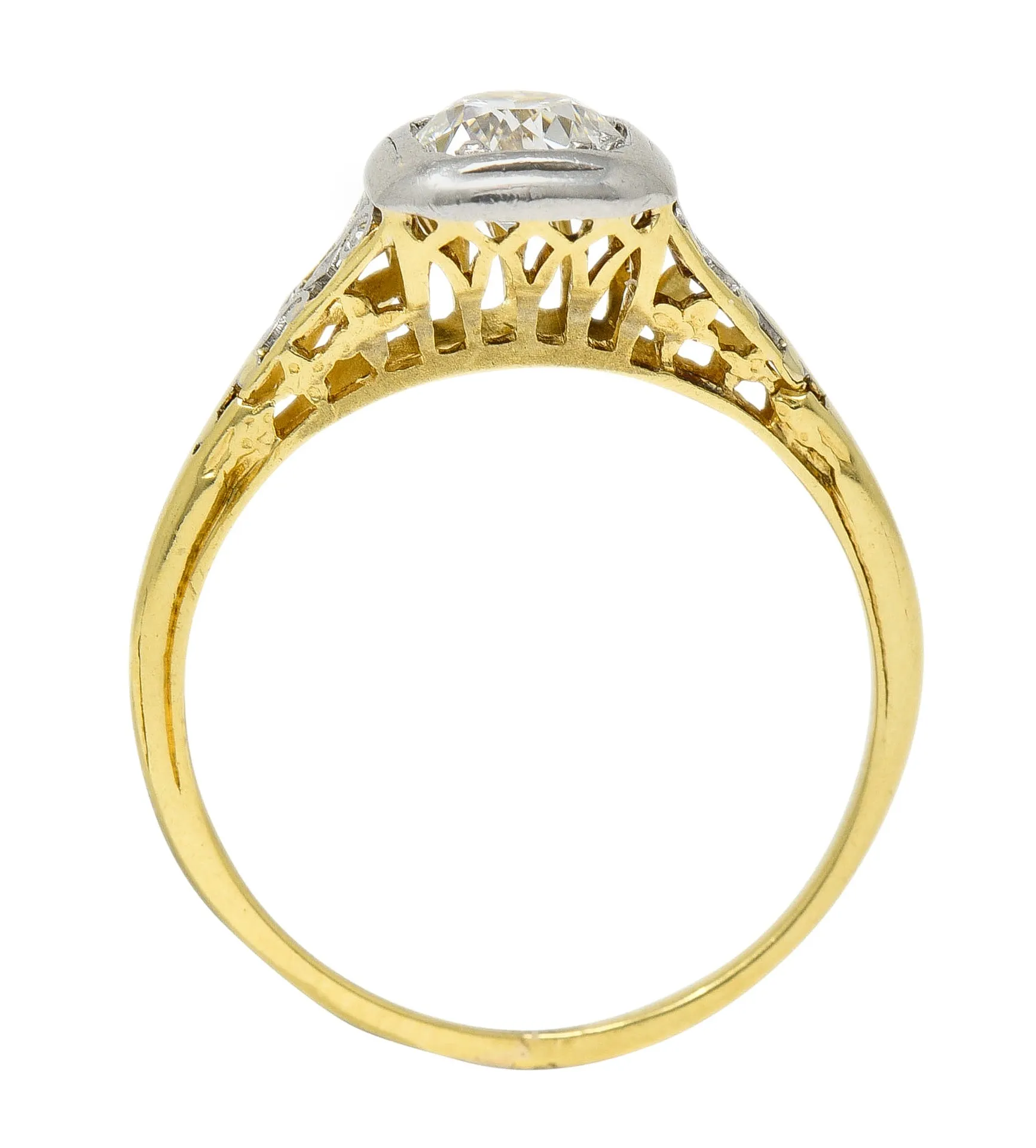 Platinum 18 Karat Yellow Gold Volute Vintage Engagement Ring