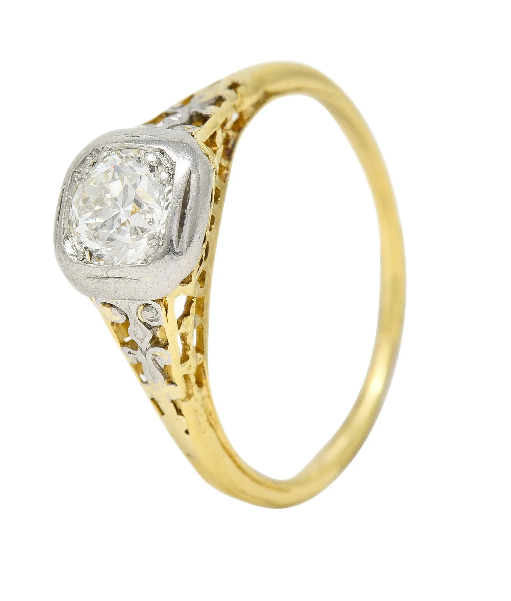 Platinum 18 Karat Yellow Gold Volute Vintage Engagement Ring