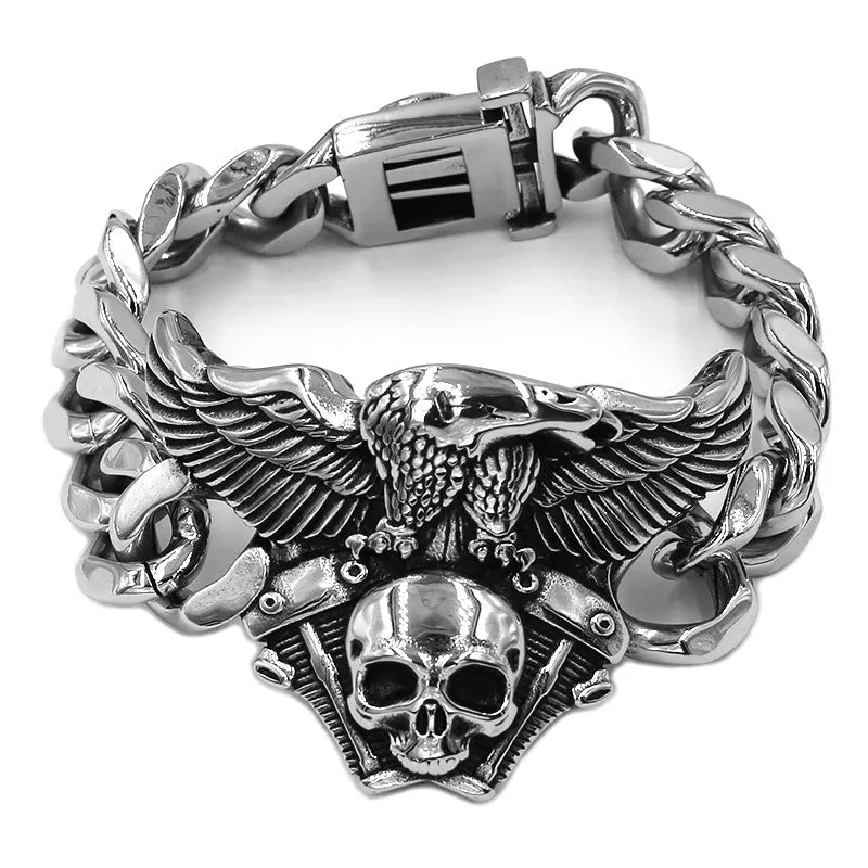 Vintage Skull Eagle Bracelet in Titanium