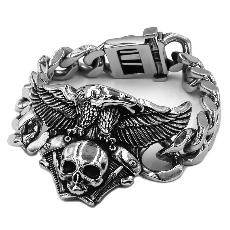 Vintage Skull Eagle Bracelet in Titanium