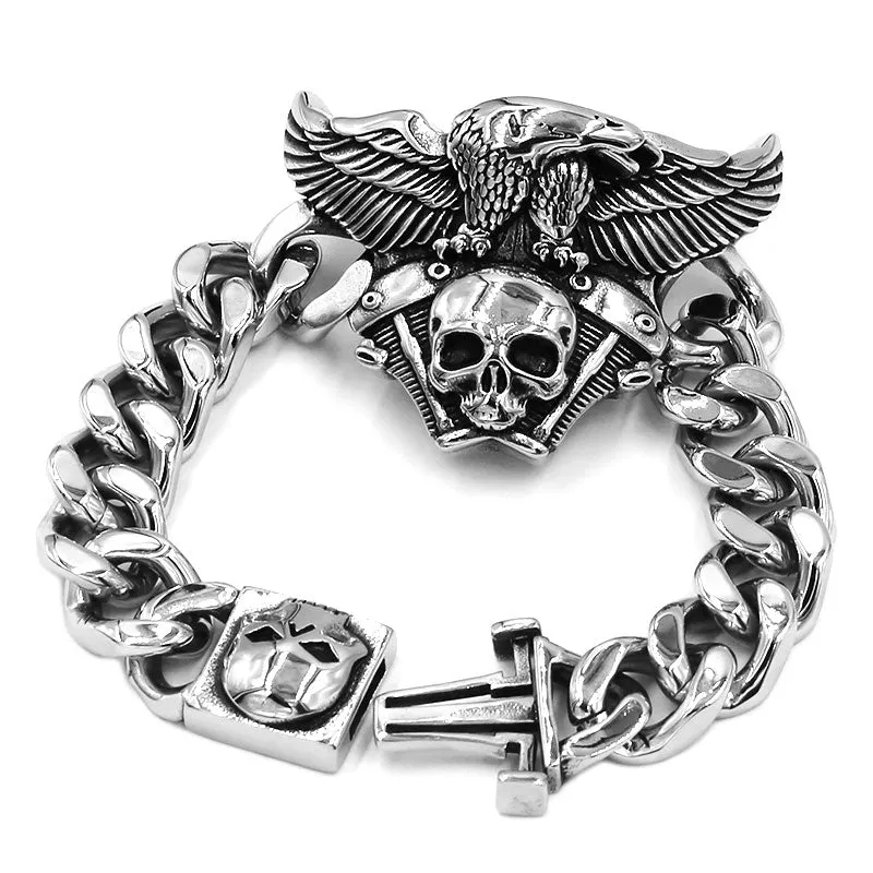 Vintage Skull Eagle Bracelet in Titanium