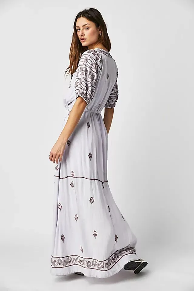 Vintage Floral Embroidered Cotton Summer Dress