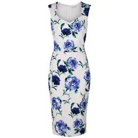 White Blue Floral Bodycon Dress