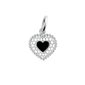 White Gold Black Lace Heart Pendant