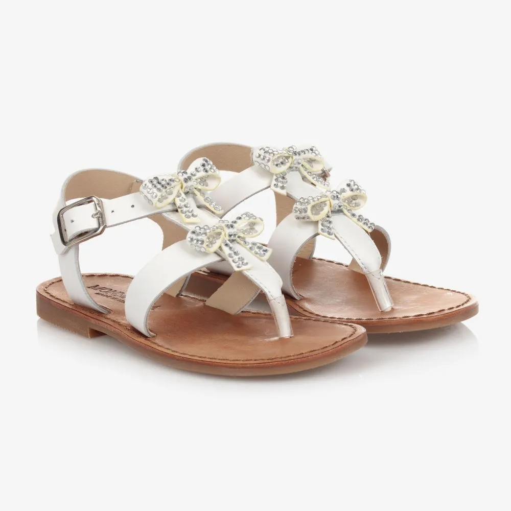 White Leather Bow Sandals