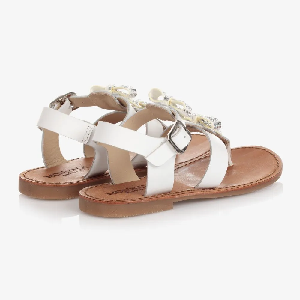 White Leather Bow Sandals