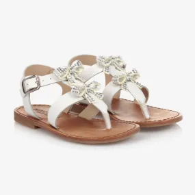 White Leather Bow Sandals